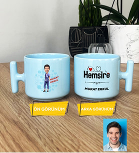 Kişiye Özel Karikatürlü Hemşire Hediye Pastel T Kupa Erkek Hemşireye Tıp Bayramı Hediyesi (Mavi)
