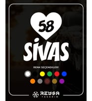 Kalpli 58 Sivas Araba Sticker siyah 20x15 CM (Beyaz)