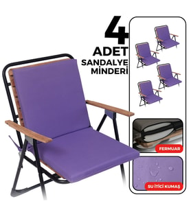 XPERMATE 4'lü Arkalıklı Sandalye Minderi Fermuarlı 40x40 Sırtlıklı Sandalye Minderi Bağcıklı (Mor)