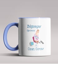Kişiye Özel Bilgisayar Öğretmeni Tasarımlı Siyah Renk Kupa  (Mavi)