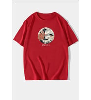 Unisex Kanagawa Oki Nami Ura Baskılı T-shirt (Kırmızı)