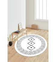 Dijital Baskılı Kaymaz Taban Yıkanabilir Yuvarlak Salon Halısı Koridor Halısı Paspas NDY-HT-962 (Beyaz)