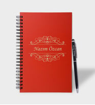 Kişiye Özel Renkli Ahşap Defter Kalem Seti (Kırmızı)