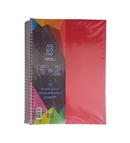 6+2 Ayraçlı Defter 8 Konulu 200 Yaprak 1 Adet 6 Kareli 2 Çizgili Spralli Plastik Kapak Seperatörlü (Kırmızı)