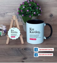 Kız Kardeş Kupa Bardak Kırmızı ve Ahşap Anahtarlık Hediye (Model 10)