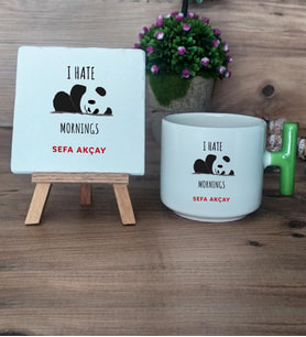 Sevimli Panda Hediye Seti Kupa Bardak T Kulplu ve Dekoratif Taş Arkadaşa Hediye (Model 8)