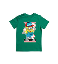 Minions baskılı pamuklu penye kumaş yazlık çocuk tişört (Yeşil)
