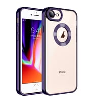 Apple iPhone SE 2020 Kılıf Logo Yeri Açık Kamera Lens Korumalı Renkli Kenarlı Şeffaf Silikon (Mor)