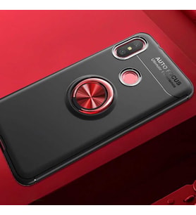 Xiaomi Mi A2 Lite Kılıf Yüzüklü Magnetli Ravel Case (Siyah-Kırmızı)
