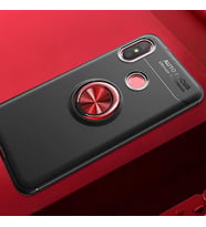 Xiaomi Mi A2 Lite Kılıf Yüzüklü Magnetli Ravel Case (Siyah-Kırmızı)