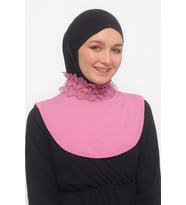 Kadın Dantelli Fırfırlı Lastik Büzgülü Balıkçı Yaka Boğazlı Tesettür Boyunluk (Koyu Pembe)