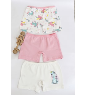 Kız Çocuk Pamuklu Baskılı Desen 3'lü Paket Boxer (Çok Renkli)