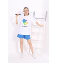 Toontoy Kız Çocuk Baskılı Şortlu Takım  (Saks)