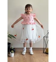 Kız Bebek Kız Çocuk Yazlık Elbise Kısa Kollu Astarlı Bebek Takım Bebek Giyim ELBKRZ (Pembe)
