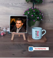 Dayıya Hediye Fotoğraflı Dekoratif Taş, Ahşap Altlıklı Türk Kahvesi Fincanı Hediye (Model 1)