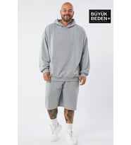Erkek Büyük Beden Kapşonlu ince Sweatshirt SPR24BSW57 ( Gri-Melanj)