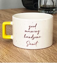 Kişiye Özel Good Morning Handsome Hediye Lüks Fincan Sevgiliye Hediye (Sarı)