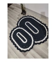 2'li %100 El Yapımı Örgü Paspas 100cm & 70 cm (Siyah - Beyaz)