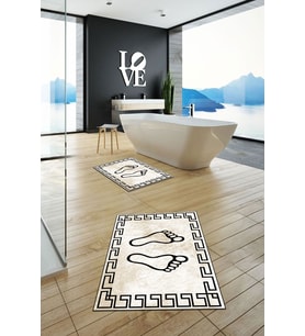 EVDEYA Baskılı Yıkanabilir Çerçeveli Ayak İzi Desenli İkili Banyo Halısı Klozet Takımı, KLOZET-19-BEYAZ, (Kahverengi)