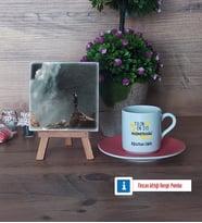 Mühendisler Günü Hediyesi Fotoğraflı Dekoratif Taş, Ahşap Altlıklı Türk Kahvesi Fincanı Hediye (Model 6)