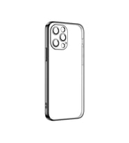 Apple iPhone 12 Pro Max Kılıf Şeffaf Elektroplatin Kamera Korumalı Silikon (Siyah)