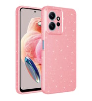 Xiaomi Redmi Note 12 4G Kılıf Kamera Korumalı Simli Lüks Işıltılı Silikon (Pembe)