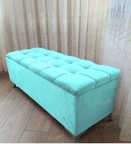 Çizgi Kapitoneli Sandıklı Puf 110 cm Gümüş Ayak (Turkuaz)