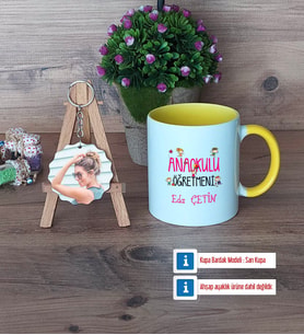 Anaokulu Öğretmeni Kupa Bardak Beyaz ve Fotoğraflı Ahşap Anahtarlık Hediye Öğretmenler Günü Hediyesi (Model 7)