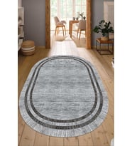Dijital Baskılı Kaymaz Taban Yıkanabilir Oval Salon Halısı Mutfak Halısı Yolluk NDO-HY-1308 (Gri)