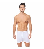 Tutku Erkek Penye Düğmeli Düz Boxer (Beyaz)