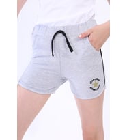 Toontoy Kız Çocuk Yıldız Arma Nakışlı Şort ( Gri-Melanj)