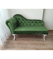 Dekoratif Bihter Koltuk Josefin Puf 120 cm Beyaz Ayak (Yeşil)