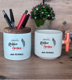 Rehber Öğretmeni Hediye Sepeti Kupa Bardak T Kulplu, Kalemlik Hediyeleri Öğretmenler Günü Hediyesi Rehber Öğretmenine Hediye (Model 7)