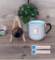 Unicorn Kupa Bardak Beyaz ve Fotoğraflı Ahşap Anahtarlık Hediye (Model 10)