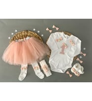 FURYA KİDS Kız Bebek 1 Yaş Doğum Günü Elbisesi Yaş Renkli Tütü Etek 5 Parça Kız Bebek Doğum Günü Hediyesi (Somon)