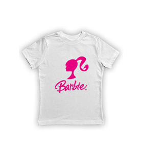 Barbie baskılı pamuklu penye kumaş yazlık çocuk tişört (Beyaz)