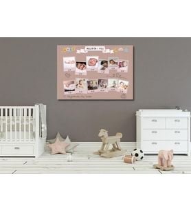 Gifttimr Bebek Odası Bebek Aylık Kolaj Temalı Anı Tablosu Çerçevesiz (Pembe)