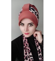 Kadın Tesettür Leopar Atkı Bone (Kiremit)