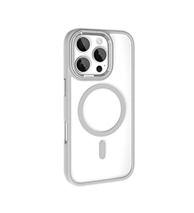 iPhone 16 Pro Max Kılıf Wireless Şarj Özellikli Krom Magsafe Silikon Kılıf (Gümüş)