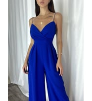 İthal Krep Kumaş Askılı Geniş Paça Tulum Elbise (Renk Seçenekli) (Mavi)