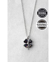 Jewelmim Mistik Taşlı Dört 4 Yapraklı Yonca Gümüş Kolye Beyaz Altın Kaplama 925 Ayar Kadın Gümüş Yonca Kolye (Beyaz)