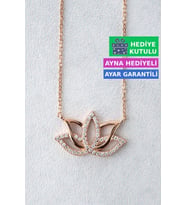 Jewelmim Gümüş Lotus Çiçeği Kolye Rose Altın Kaplama Taşlı Bayan 925 Ayar Kadın Gümüş Lotus Çiçeği Kolyesi (Rose)