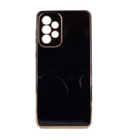 Samsung Galaxy A73 Kılıf Kenarları Gold Kamera Korumalı Renkli Pastel Silikon Açık Yeşil BARK (Siyah)