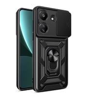 Vendas Xiaomi Poco C65 Kılıf Magnetik Standlı Kamera Korumalı Zore Sürgülü Vega Kapak (Siyah)
