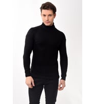 Erkek Balıkçı Yaka Boğazlı Slim Fit Kazak (Siyah)
