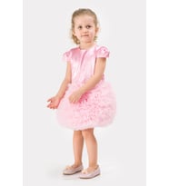 Bebek Kız Çocuk Doğum Günü Parti Düğün Elbise Tüllü Tütü Astarlı Çocuk Giyim Bebek Giyim Kız Bebek (Pembe)