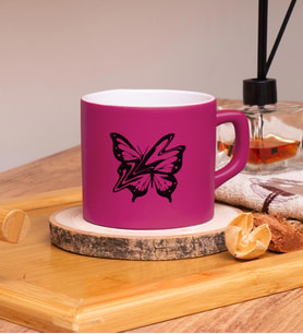 Butterfly  Tasarımlı Renkli Nescafe Fincanları 220 ML (Fuşya)