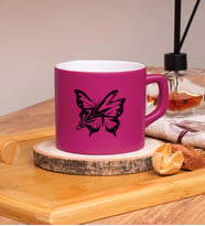 Butterfly  Tasarımlı Renkli Nescafe Fincanları 220 ML (Fuşya)