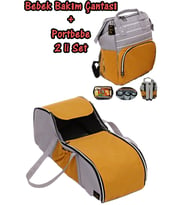 Portbebe Ana Kucağı Puset Bebek Taşıma + Anne Bebek Bakım Çantası 2 li Set (Sarı)