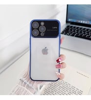 İphone 15 PRO MAX Kamera Lens Korumalı Kenarı Renkli Luxury Şeffaf Kılıf (Mavi)